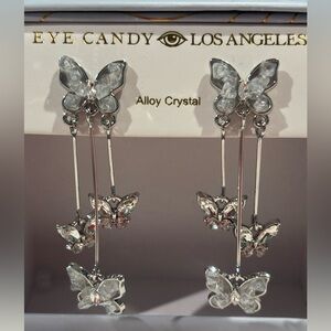 NIB Eye Candy Los Angeles Silver Crystal Butterfly Dangle Earrings